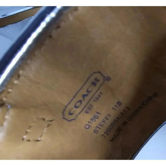 Coach Steffi Woven Slingback Stiletto Heels Silver Metallic Tan Leather 11 B - Picture 11 of 11